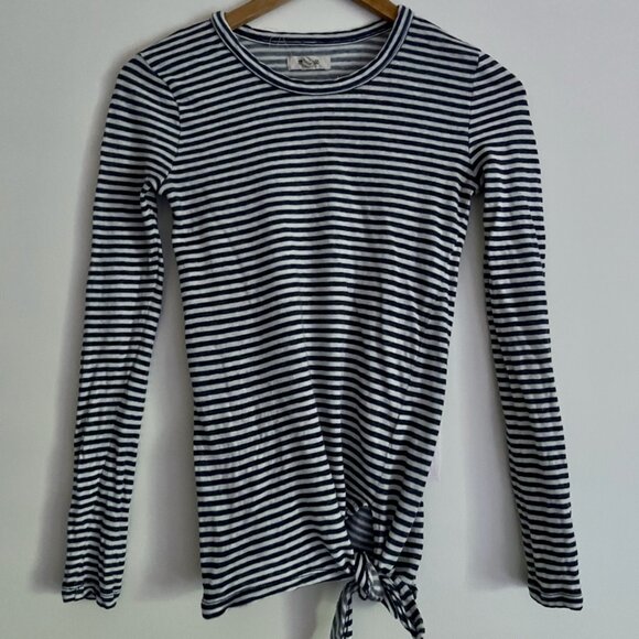 Madewell Soundcheck Side-Tie Striped Linen Shirt - Navy Stripes - Picture 1 of 5